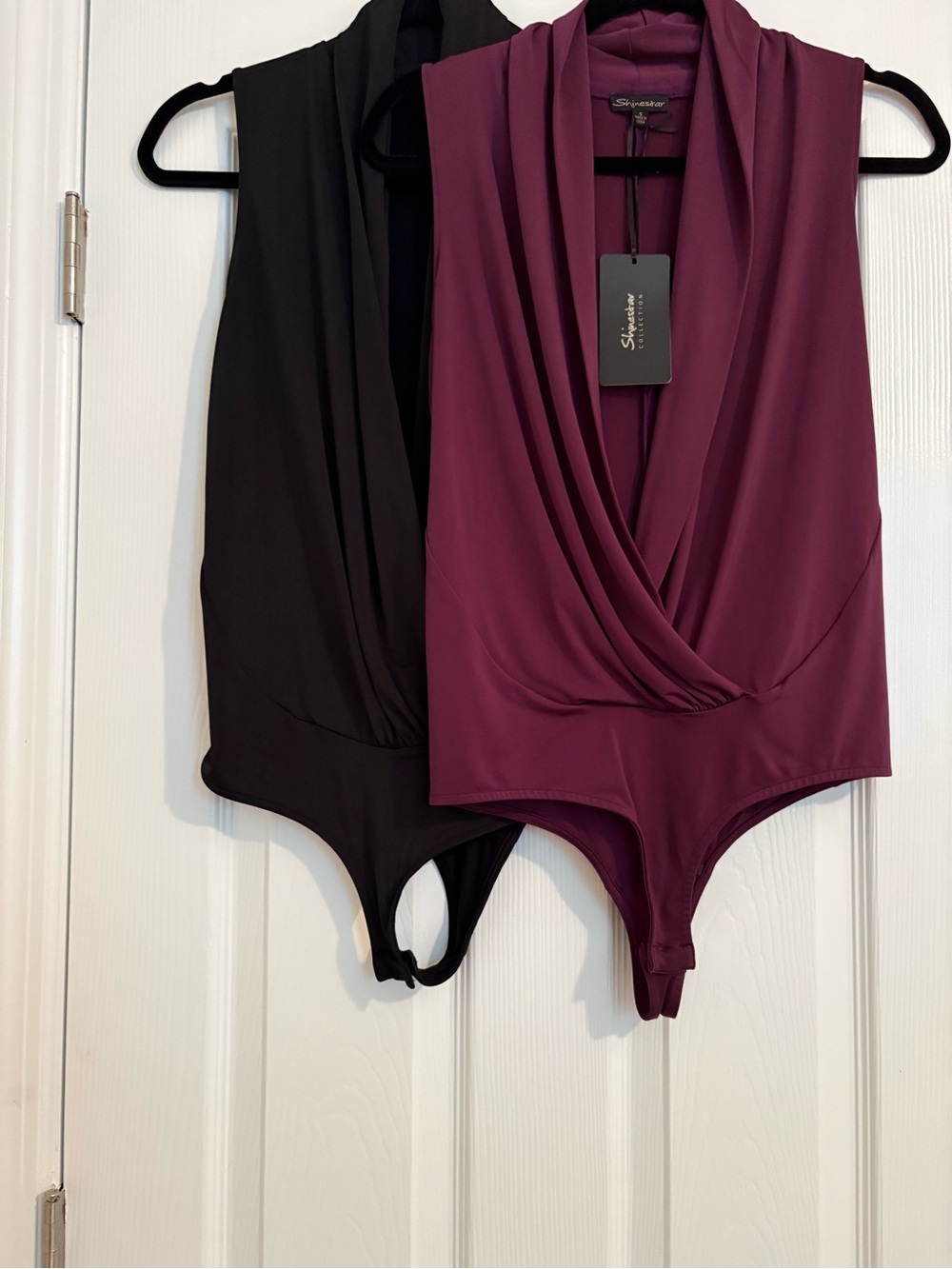 Shinestar Sleeveless Shinestar Bodysuit in Plum and Black